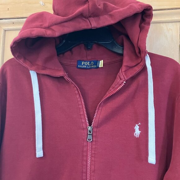 Polo Ralph Lauren Womens Full Zip Burgundy White Small Pony Hoodie XL Red SP EXC - Picture 3 of 11